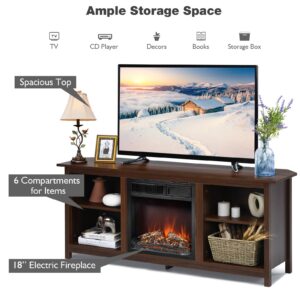 Tangkula Fireplace TV Stand, 58 Inches Entertainment Media Console Center w/18 Inches 1500W Electric Fireplace, w/Remote Control and Adjustable Brightness, TV Stand Fireplace for TV Up to 65 Inches