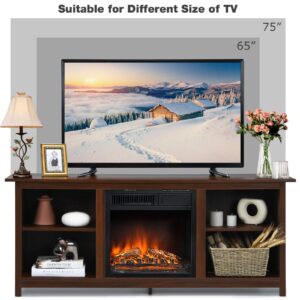 Tangkula Fireplace TV Stand, 58 Inches Entertainment Media Console Center w/18 Inches 1500W Electric Fireplace, w/Remote Control and Adjustable Brightness, TV Stand Fireplace for TV Up to 65 Inches