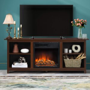 Tangkula Fireplace TV Stand, 58 Inches Entertainment Media Console Center w/18 Inches 1500W Electric Fireplace, w/Remote Control and Adjustable Brightness, TV Stand Fireplace for TV Up to 65 Inches