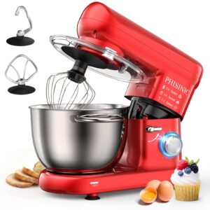 stand mixer, 5.8qt electric mixer phisinic, 660w 6-speed tilt-head household stand mixer, kitchen food mixer with dough hook, wire whip and beater, for baking, cake, cookie, kneading