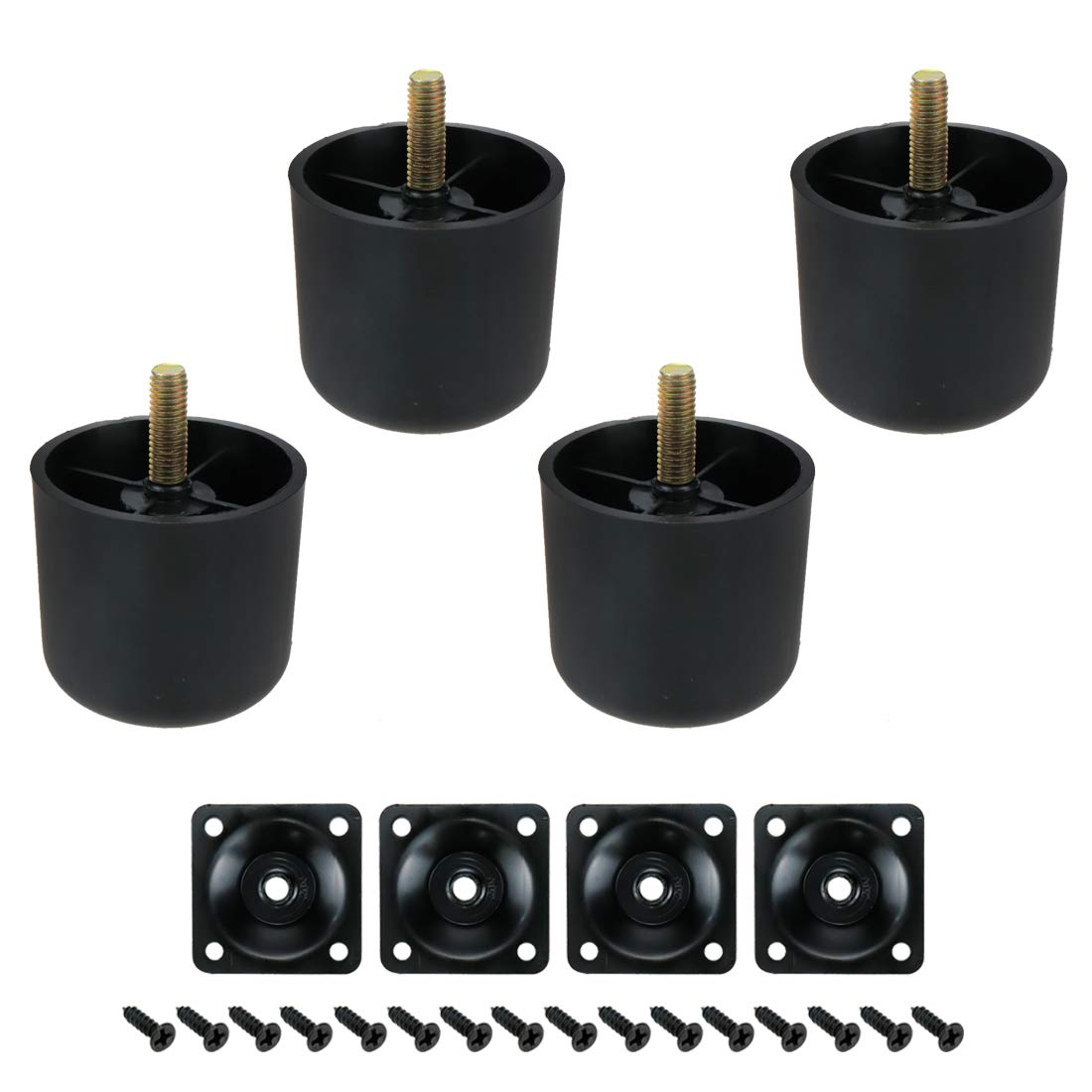 LC LICTOP Plastic Cylinder Sofa Legs M8 Thread Replacement Furniture Sofa Legs with Mounting Plates Screws Set of 4 (55x50mm)