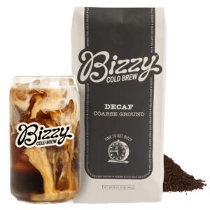 bizzy cold brew coffee | decaf blend | water process | coarse ground coffee | micro sifted | specialty grade | 100% arabica | 1 lb