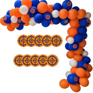 dart war party balloon garland kit, 113pack blue orange black balloons, target sign for kids baby shower birthday party decorations