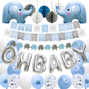 adlkgg baby shower decorations for boy elephant - elephant garland, it's a boy baby shower banners, oh baby balloons, elephant balloons, confetti balloon, paper honeycomb balls - blue