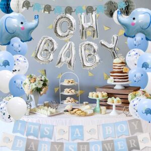 ADLKGG Baby Shower Decorations for Boy Elephant - Elephant Garland, It's A Boy Baby Shower Banners, Oh Baby Balloons, Elephant Balloons, Confetti Balloon, Paper Honeycomb Balls - Blue