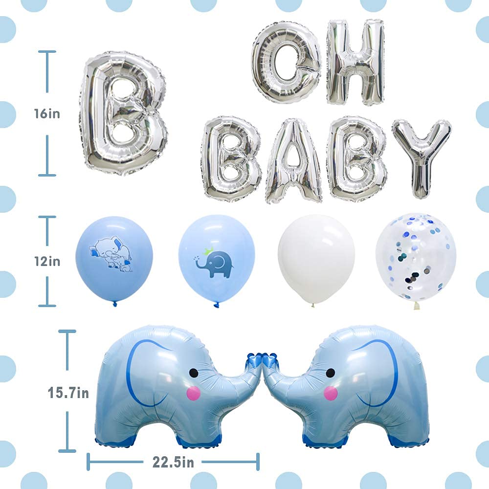 ADLKGG Baby Shower Decorations for Boy Elephant - Elephant Garland, It's A Boy Baby Shower Banners, Oh Baby Balloons, Elephant Balloons, Confetti Balloon, Paper Honeycomb Balls - Blue