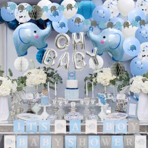 ADLKGG Baby Shower Decorations for Boy Elephant - Elephant Garland, It's A Boy Baby Shower Banners, Oh Baby Balloons, Elephant Balloons, Confetti Balloon, Paper Honeycomb Balls - Blue