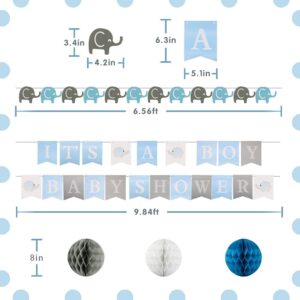 ADLKGG Baby Shower Decorations for Boy Elephant - Elephant Garland, It's A Boy Baby Shower Banners, Oh Baby Balloons, Elephant Balloons, Confetti Balloon, Paper Honeycomb Balls - Blue