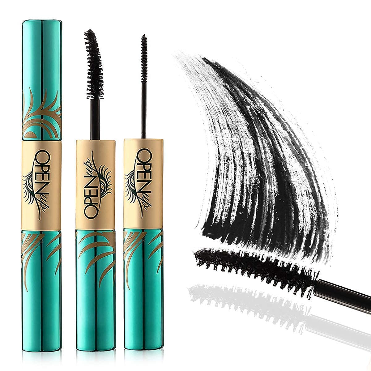 GECOMO Mascara Black Volume and Length with 2 in 1 Mascara Wand, 4D Silk Fiber Lash Mascara Waterproof, No Smudging, No Clumping, No Flaking, Thick & Black, Best Mascara for Women