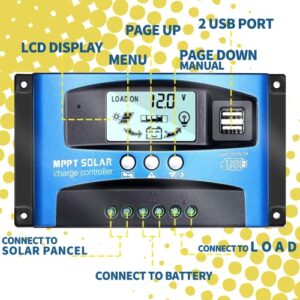 EpRec MPPT 100A 12V/24V Auto Focus Tracking Solar Panel Charge Controller Regulator with Dual USB Port,LCD Display, New Mppt Technical