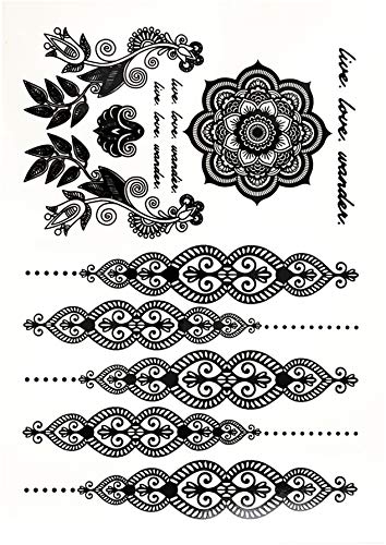 Temporary Tattoos for Adult Women - 2 Sheets - Black Big Snake Butterfly Lotus Mandala Medallion Sexy Small Butterflies Sleeve Words Adults Tattoo