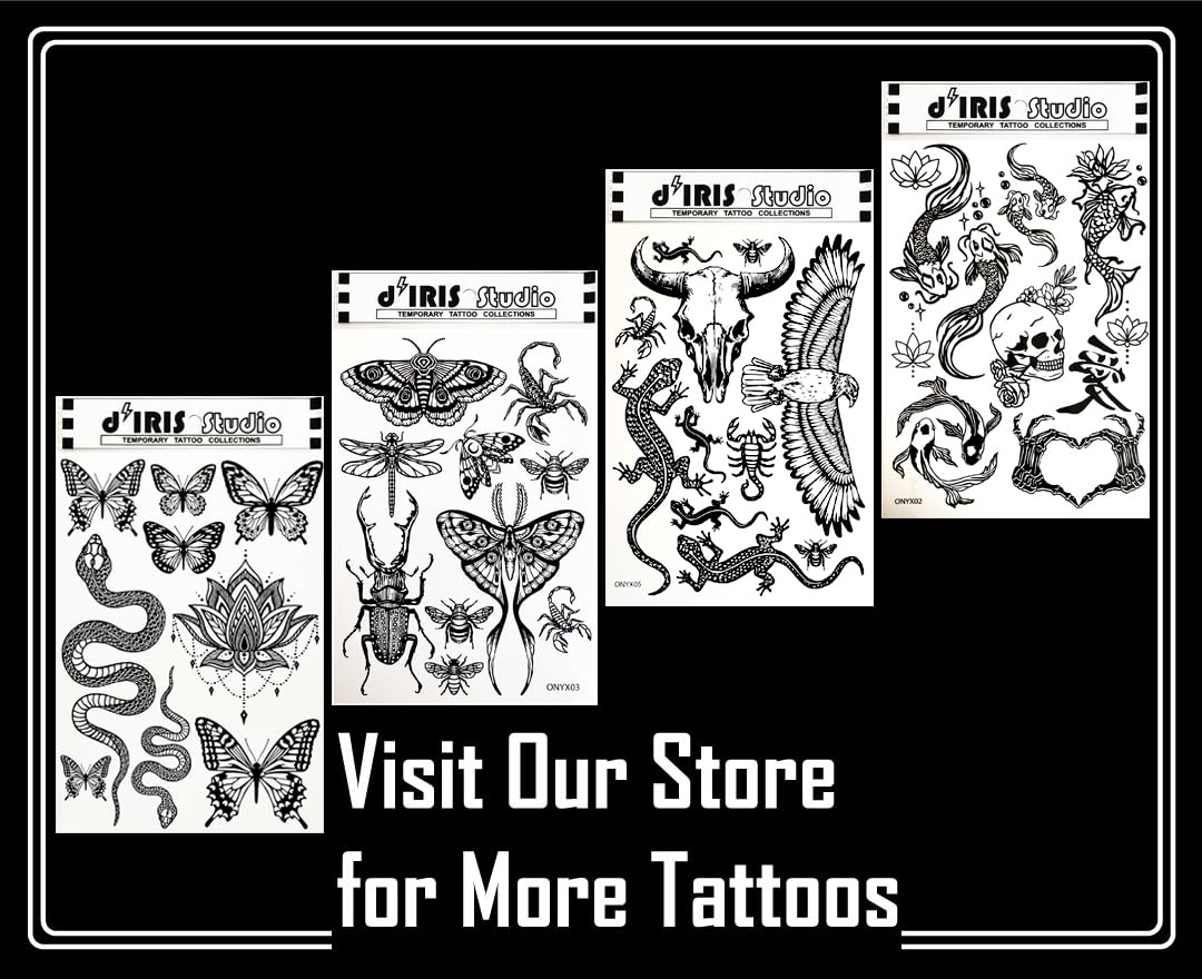 Temporary Tattoos for Adult Women - 2 Sheets - Black Big Snake Butterfly Lotus Mandala Medallion Sexy Small Butterflies Sleeve Words Adults Tattoo