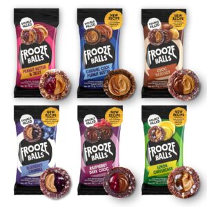 frooze balls double-filled energy balls variety pack - (6 bags, each with 5 balls) healthy vegan snacks, gluten-free