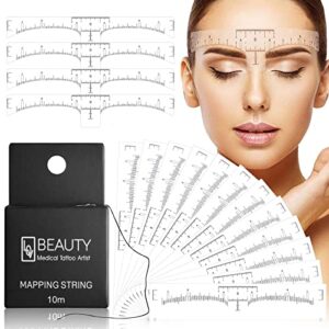 Kalolary 100 Pack Eyebrow Ruler with 1 Box 10M Premium Eyebrow Mapping Ink String Pre-Inked Microblading String for Eyebrow Mapping Ultra-Thin Mess-Free for Marking Symmetrical Eyebrows