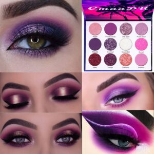 bingbrush 12 colors glitter purple pink cheap eyeshadow makeup palette,bright high pigmented metallic shimmer rainbow colorful pressed eyeshadow eye makeup set for girls