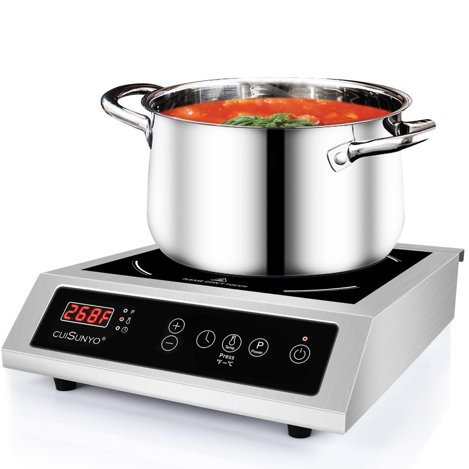 3500W 240v Portable Commercial Induction Cooktop 10 Power Levels 500-3500W Countertop Burner with 12 Timer Settings 140-465°F and LCD Screen Stainless Steel Electric Stove