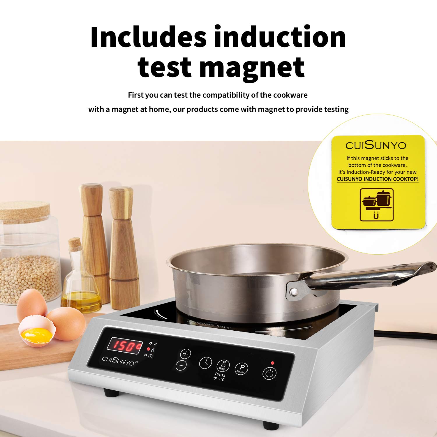 3500W 240v Portable Commercial Induction Cooktop 10 Power Levels 500-3500W Countertop Burner with 12 Timer Settings 140-465°F and LCD Screen Stainless Steel Electric Stove