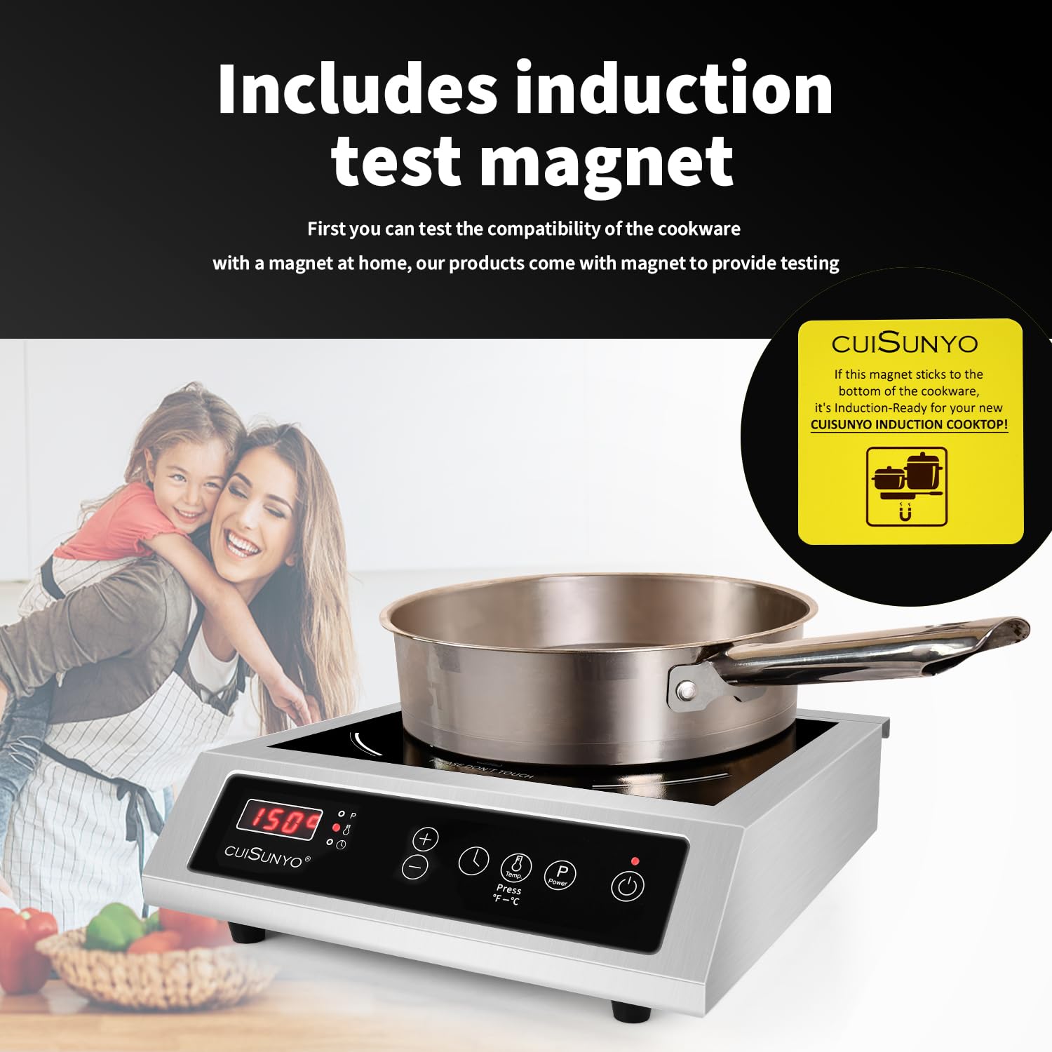 3500W 240v Portable Commercial Induction Cooktop 10 Power Levels 500-3500W Countertop Burner with 12 Timer Settings 140-465°F and LCD Screen Stainless Steel Electric Stove