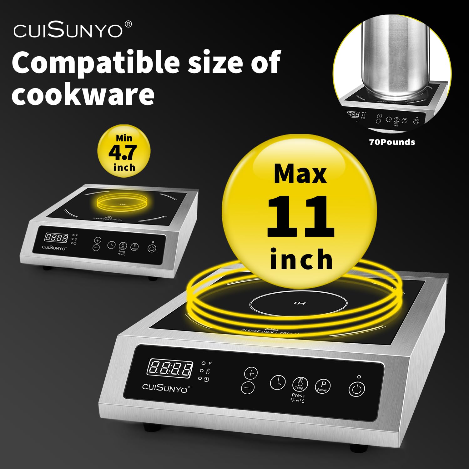 3500W 240v Portable Commercial Induction Cooktop 10 Power Levels 500-3500W Countertop Burner with 12 Timer Settings 140-465°F and LCD Screen Stainless Steel Electric Stove