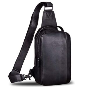 genuine leather sling bag for men crossbody casual hiking daypack vintage handmade chest shoulder backpack (darkgray) medium