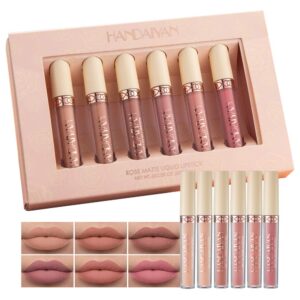 maepeor matte liquid lipstick 6pcs nude velvety lip gloss kit long-lasting wear non-stick cup and not fade lipstick set for warm or cool undertone (nude series, 6pcs-e)