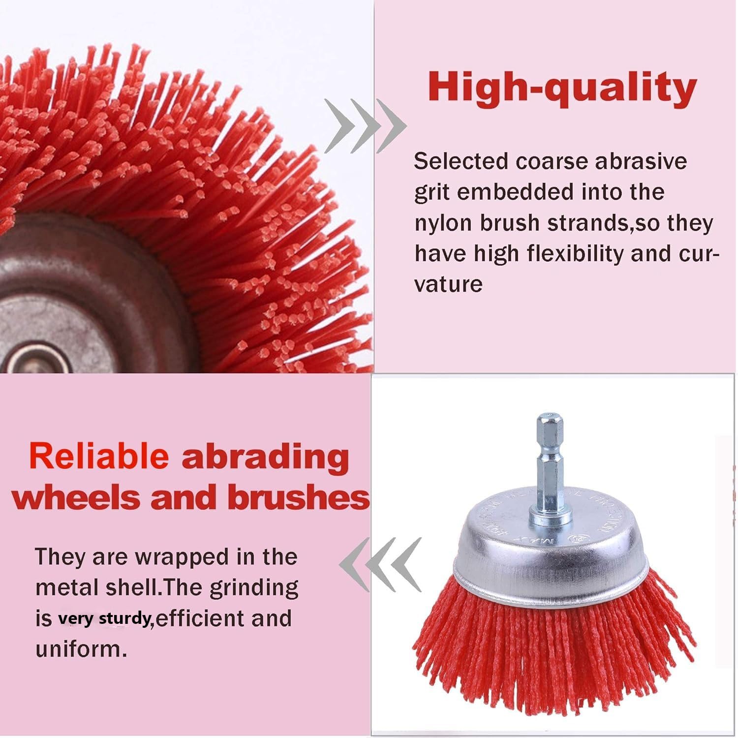 Rocaris 9 Pack Nylon Filament Abrasive Wire Brush Wheel & Cup Brush Set with 1/4 Inch Hex Shank, for Removal of Rust/Corrosion/Paint - 80 Grit, 120 Grit, 240 Grit