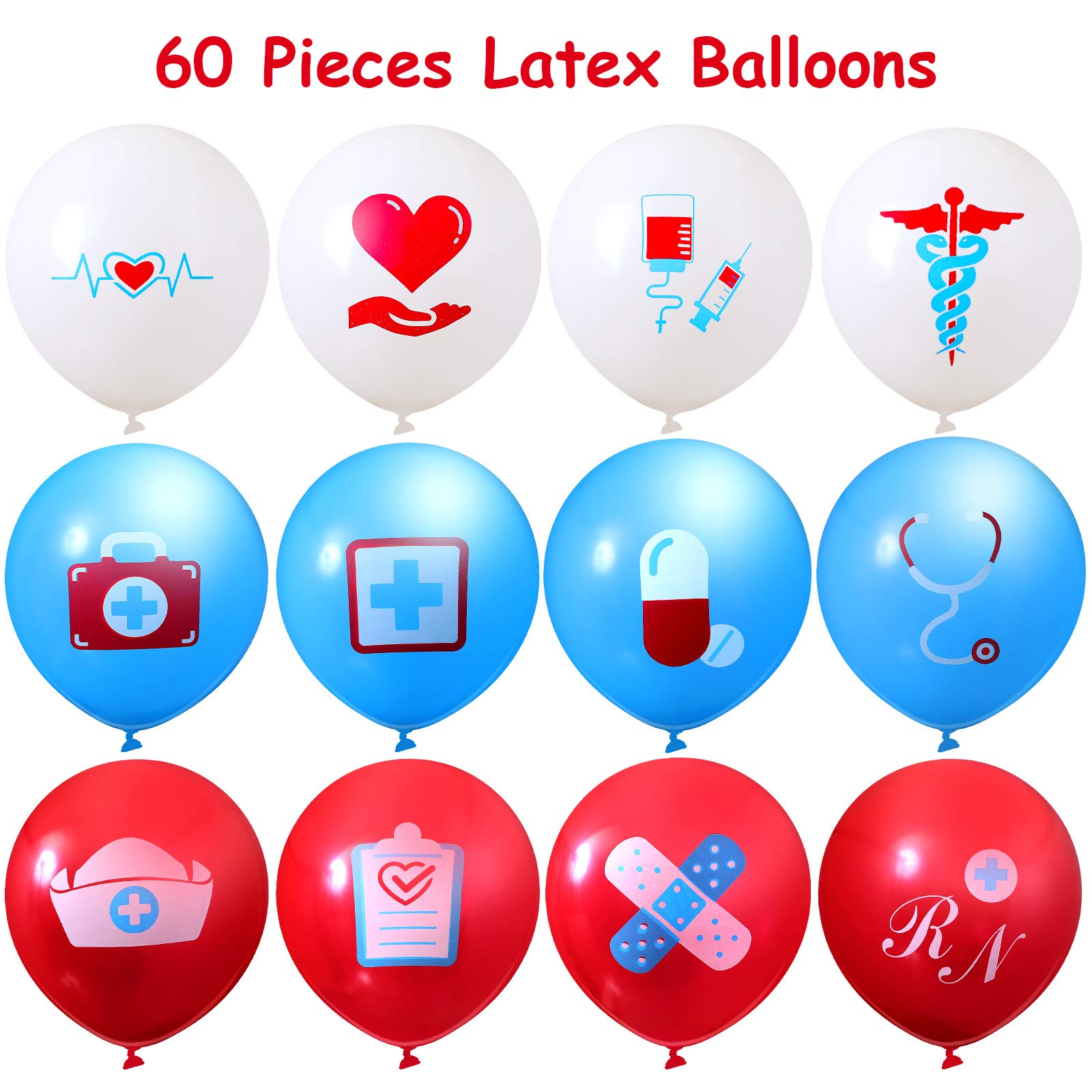 60 Pieces Nurse Balloons Nurse Party Decoration Supplies Nursing Latex Balloon Nurse Balloons Decorations for Nurse Graduation RN Themed Party