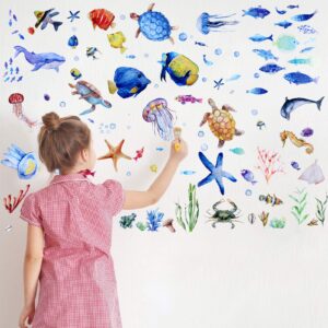 116 Pieces Ocean Wall Decals Under The Sea Fish Wall Nursery Decals Removable Peel and Stick Art for Kids Baby Bedroom Living Room Bathroom (Lovely Colors)