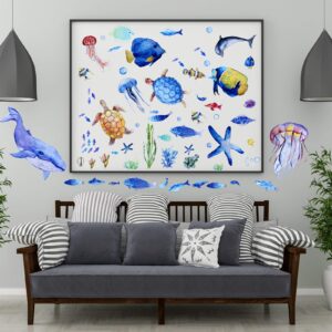 116 Pieces Ocean Wall Decals Under The Sea Fish Wall Nursery Decals Removable Peel and Stick Art for Kids Baby Bedroom Living Room Bathroom (Lovely Colors)