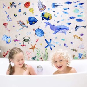 116 Pieces Ocean Wall Decals Under The Sea Fish Wall Nursery Decals Removable Peel and Stick Art for Kids Baby Bedroom Living Room Bathroom (Lovely Colors)