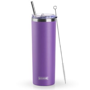 koodee 20 oz skinny tumbler with straw, stainless steel double wall insulated slim tumbler for women/men diy birthday gift (purple)