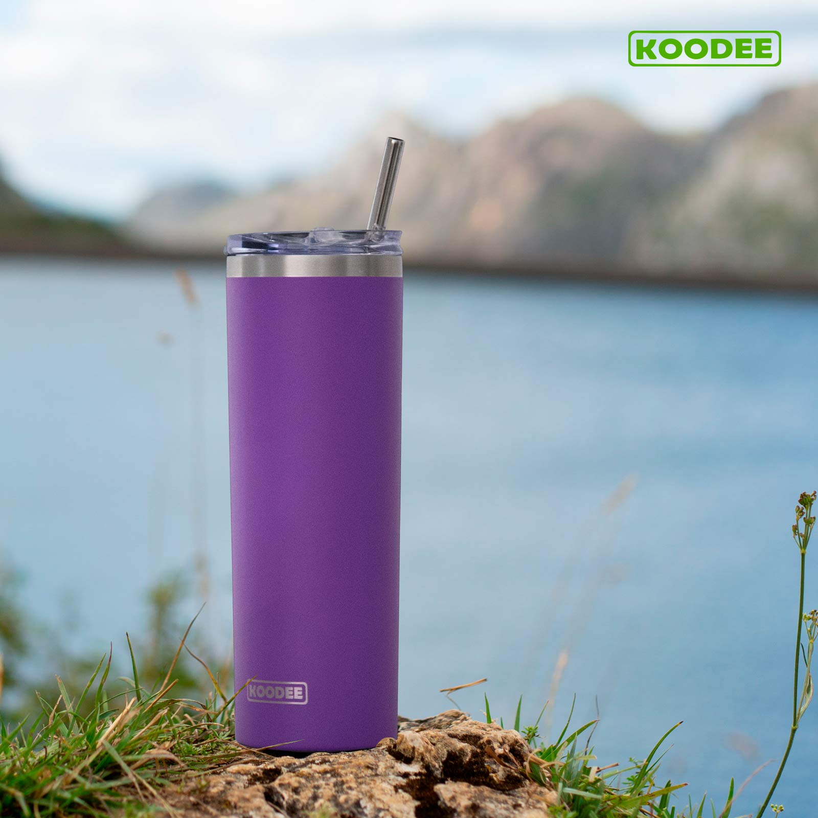 koodee 20 oz Skinny Tumbler with Straw, Stainless Steel Double Wall Insulated Slim Tumbler for Women/Men Diy Birthday Gift (Purple)