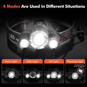 Beteray Headlamp Rechargeable 1200 Lumens Super Brightest 4 Modes Head Lamp for Adults Zoom Waterproof Headlight 90°Angle Adjustable Head Lights for Outdoor Camping Hunting Running Hiking