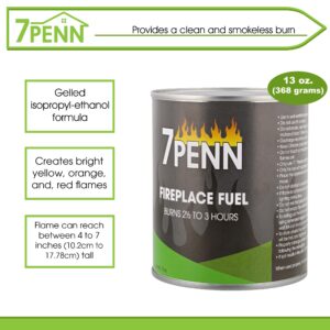 7Penn Gel Fireplace Fuel Cans, 13oz - 12 Pack Fire Pit Gel Fuel Cans for Fireplace, Fire Bowls, and Chafing Dishes