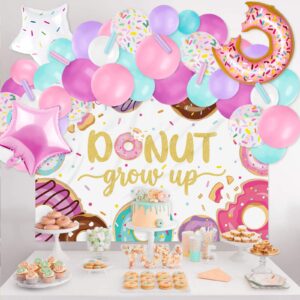 Donut Grow Up Photo Backdrop Banner And Balloons Garland Pastel Sprinkles Decoration Kits Confetti Doughnut Centerpiece Kids B-day Party Photography Background Ideas