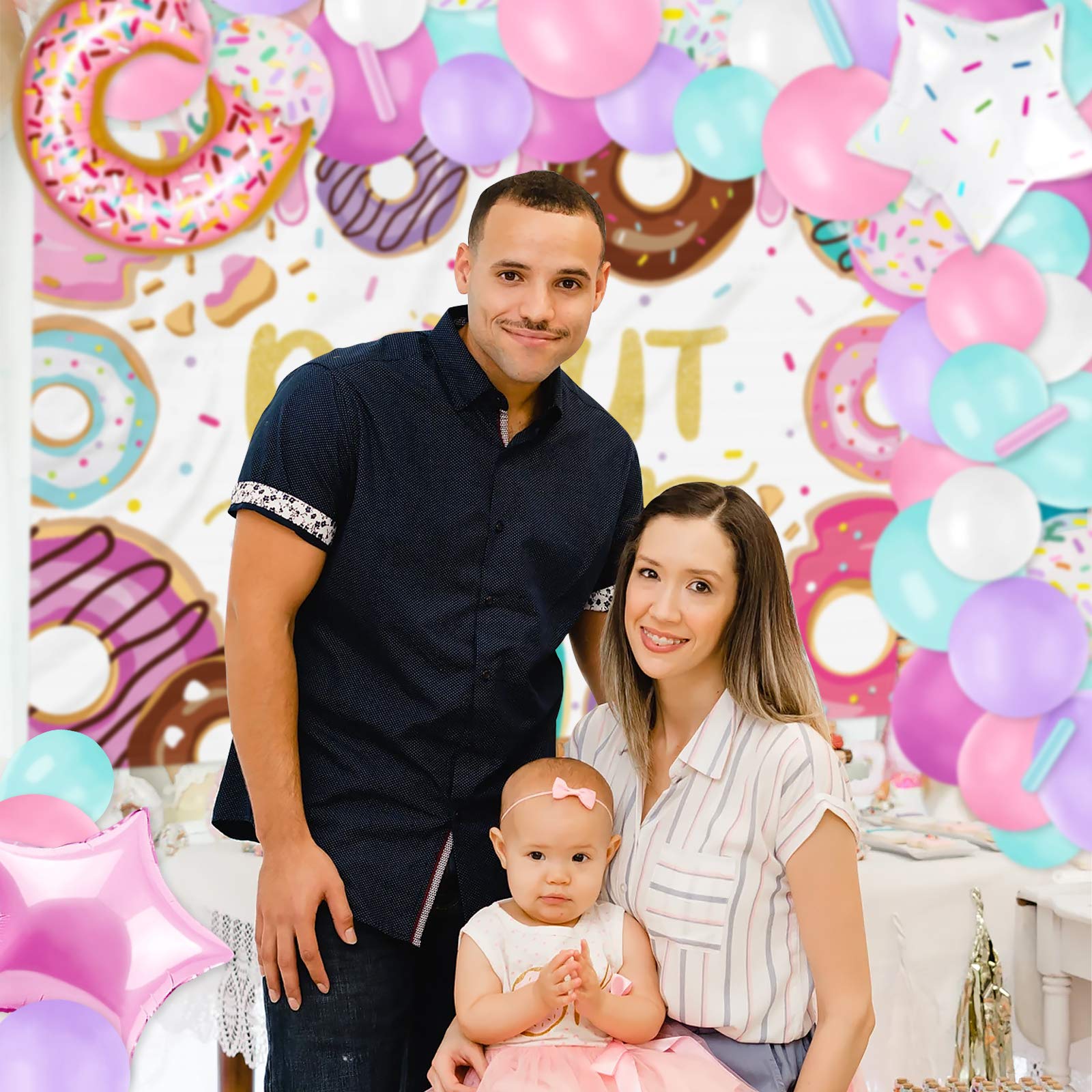 Donut Grow Up Photo Backdrop Banner And Balloons Garland Pastel Sprinkles Decoration Kits Confetti Doughnut Centerpiece Kids B-day Party Photography Background Ideas