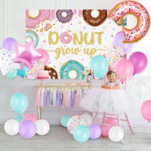 Donut Grow Up Photo Backdrop Banner And Balloons Garland Pastel Sprinkles Decoration Kits Confetti Doughnut Centerpiece Kids B-day Party Photography Background Ideas