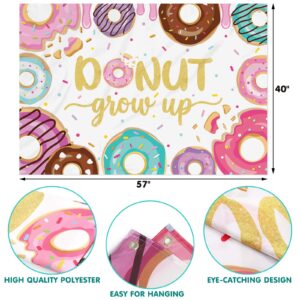 Donut Grow Up Photo Backdrop Banner And Balloons Garland Pastel Sprinkles Decoration Kits Confetti Doughnut Centerpiece Kids B-day Party Photography Background Ideas