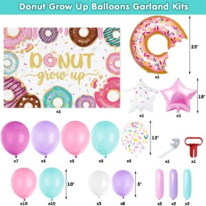 Donut Grow Up Photo Backdrop Banner And Balloons Garland Pastel Sprinkles Decoration Kits Confetti Doughnut Centerpiece Kids B-day Party Photography Background Ideas