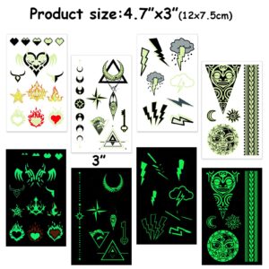 HOWAF Glow in Dark Temporary Tattoos for Adult Men Women Kids(14 Sheets), Waterproof Temporary Tattoo Moon Sun Wolf Lion Totem Fake Tattoos Body Art Sticker Arm Hand Neck Wrist