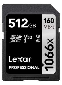 lexar 512gb professional 1066x sdxc memory card, uhs-i, c10, u3, v30, full-hd & 4k video, up to 160mb/s read, for dslr and mirrorless cameras (lsd1066512g-bnnnu)
