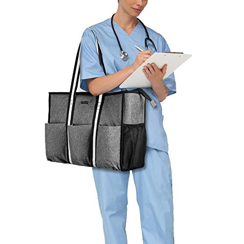 Trunab Utility Tote Bag for Teacher Nurse Bag and Tote for Work for Women with 15.6” Laptop Sleeve, Multiple Pockets, for Office, Business, Hospice Visit, Home Health Care, Craft