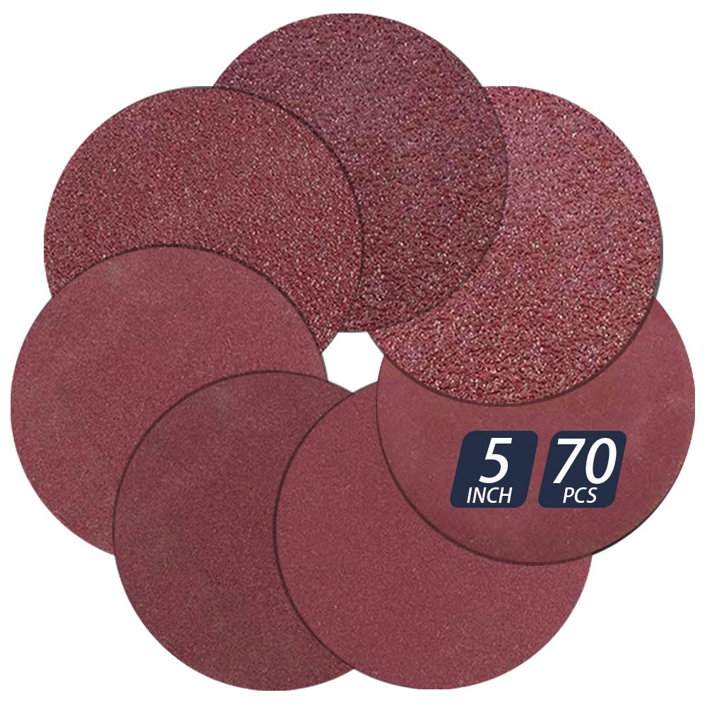 70 PCS 5 Inch Hook and Loop Assorted Aluminum Oxide Sanding Discs - 5 in No Hole - Orbital Sander Pad - Sander Paper,Sandpaper