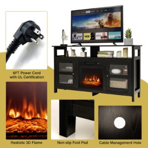 Tangkula Fireplace TV Stand for TVs up to 65 Inches, with 18 Inches 1400W 5,000 BTU Electric Fireplace with Built-in Thermostat, 6H Timer, Adjustable Flame & Heat, Remote Control (Black)