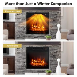 Tangkula Fireplace TV Stand for TVs up to 65 Inches, with 18 Inches 1400W 5,000 BTU Electric Fireplace with Built-in Thermostat, 6H Timer, Adjustable Flame & Heat, Remote Control (Black)