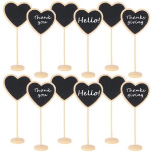 12pcs mini heart chalkboards black board with stand for message board signs wood small chalkboard signs for wedding, birthday parties, table numbers, food signs and special event decoration