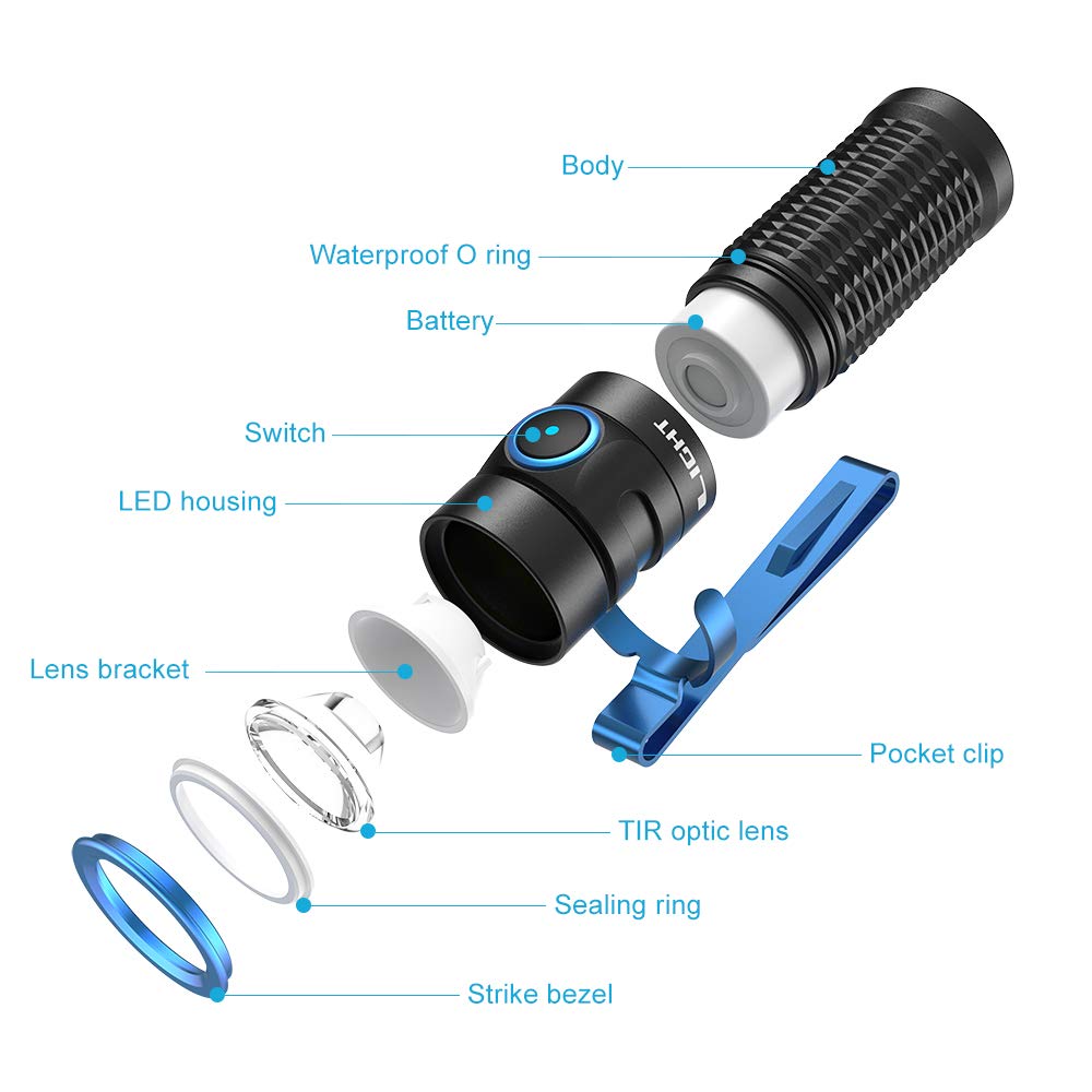 OLIGHT Baton3 1200 Lumens Ultra-Compact Rechargeable EDC Flashlight, Powered by Rechargeable Battery for Household Search, Outdoor Camping, Hiking and Mountaineering (Black)