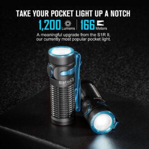 OLIGHT Baton3 1200 Lumens Ultra-Compact Rechargeable EDC Flashlight, Powered by Rechargeable Battery for Household Search, Outdoor Camping, Hiking and Mountaineering (Black)