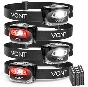 vont led headlamp. ipx5 waterproof, [4 pack, batteries included] 7 modes incl/ red light, head lamp for running, camping, hiking, fishing, jogging, headlight headlamps for adults & kids, red