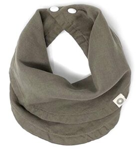 kishu baby indi infinity scarf bib - super soft organic cotton muslin drool bib with snaps (olive)